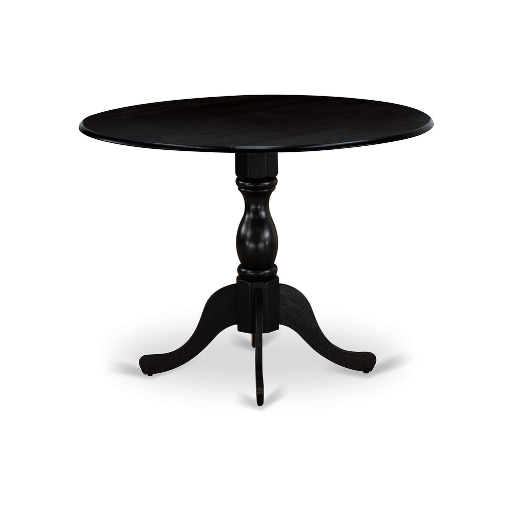East West Furniture DMMZ5-AB6-50 5 Piece Modern Dining Table Set Includes a Round Wooden Table with Dropleaf and 4 Dark Gotham Grey Linen Fabric Parsons Chairs, 42x42 Inch, Wirebrushed Black