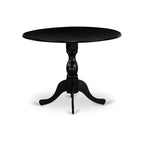 East West Furniture DMMZ5-AB6-50 5 Piece Modern Dining Table Set Includes a Round Wooden Table with Dropleaf and 4 Dark Gotham Grey Linen Fabric Parsons Chairs, 42x42 Inch, Wirebrushed Black