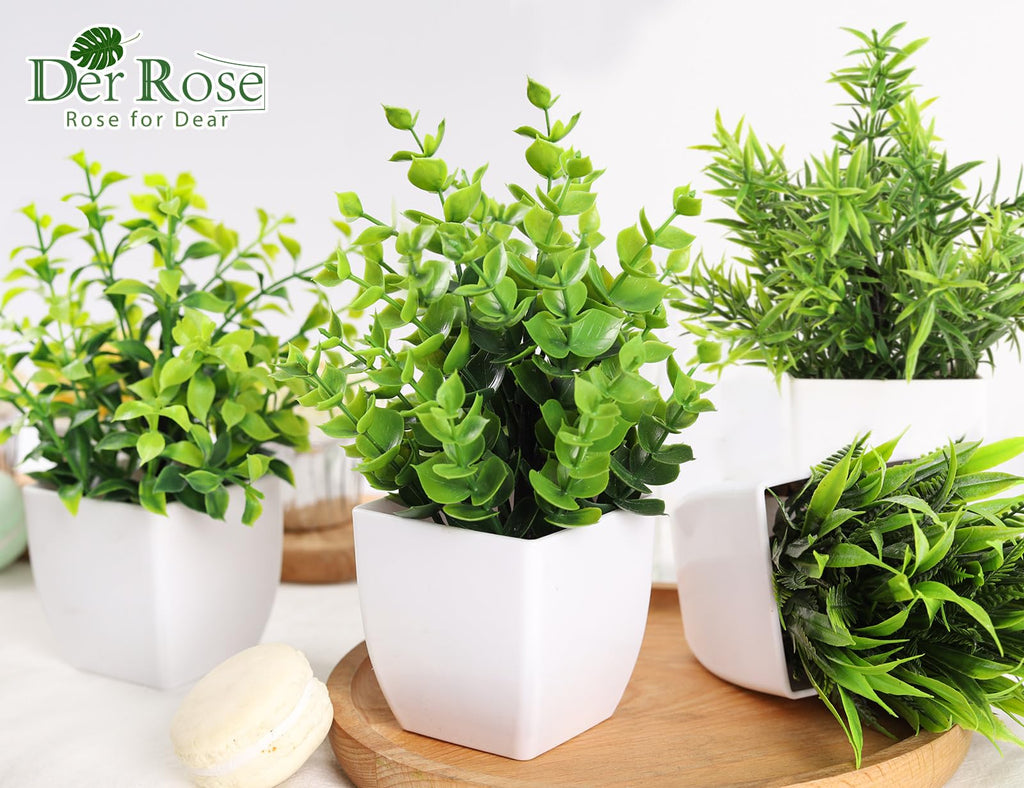 Der Rose 6 Pack Small Fake Plants Artificial Plants In Pots For Home Bthroom Bedroom Living Room Decor Indoor(Green)