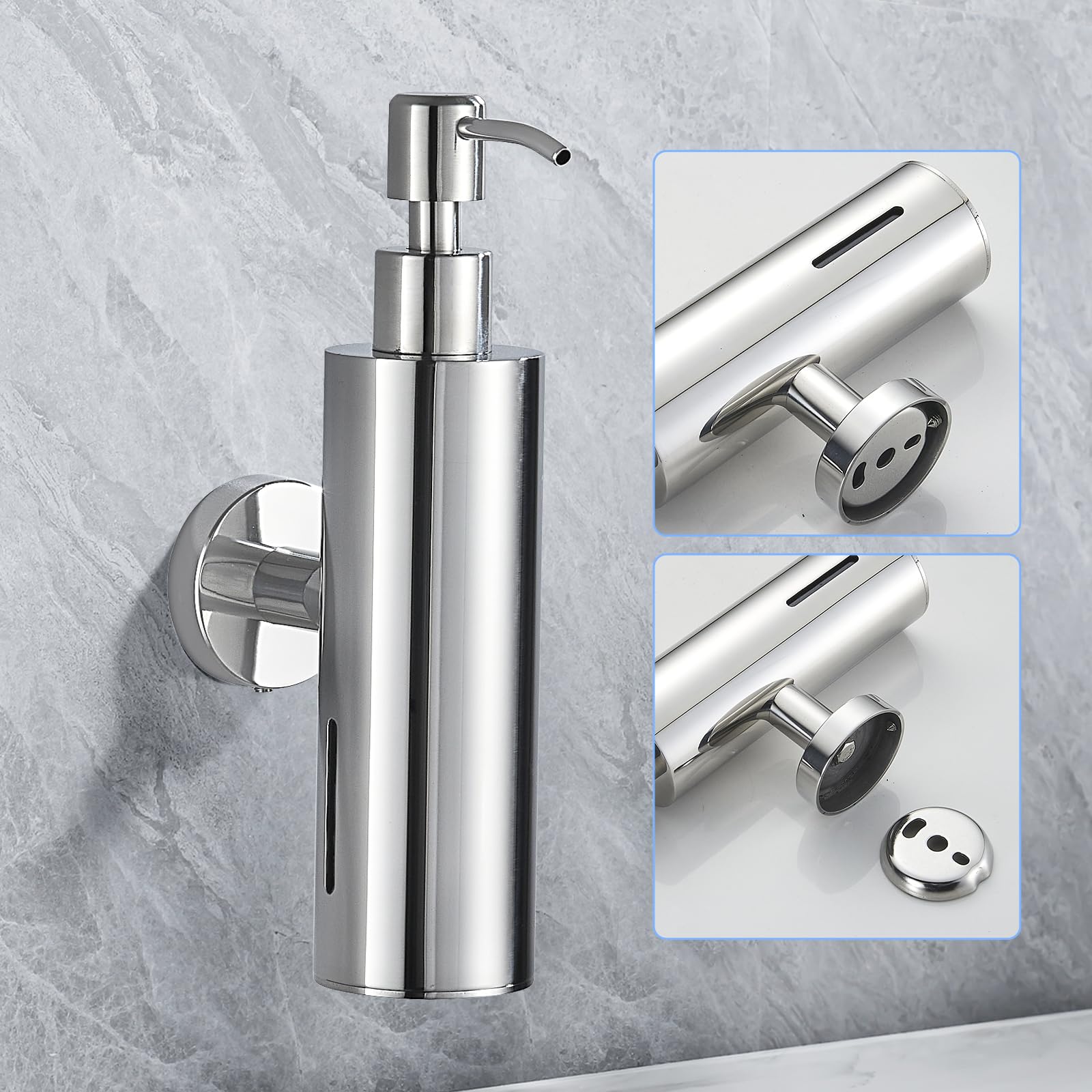 Tinyrow Wall Mounted Soap Dispenser Wall Mount Soap Dispenser Stainless Steel Soap Dispenser Bathroom Chrome