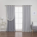 Best Home Fashion Umixm Tulle Sheer Lace & Blackout 4 Piece Curtain Set - Antique Bronze Grommet Top - Grey - 52' W X 96' L -