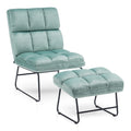 Mcombo Velvet Accent Chair With Ottoman Set, Modern Armless Chair For Living Room, Bedroom, Small Space 0014 (Velvet, Light Gree