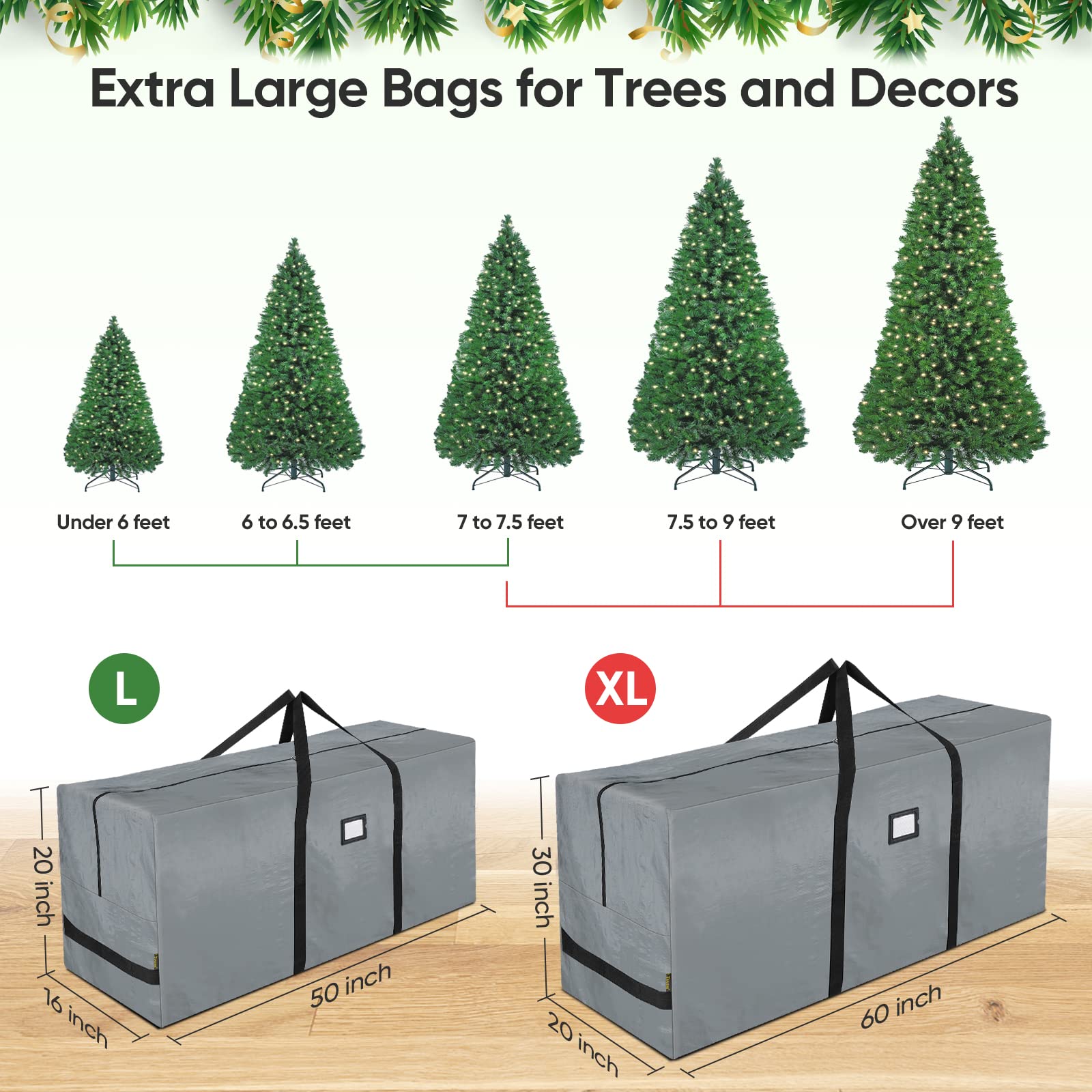 Baleine 7.5 Ft Christmas Tree Storage Bag, Heavy Duty Extra Large Artificial Christmas Tree Bag With Reinforced Handles And Dual