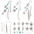 Sunnyclue Diy 6 Set Ocean Metal Hook Bookmarks Making Kit 6Pcs Leaf Tibetan Style Alloy Bookmark With Starfish Shell Alloy Penda