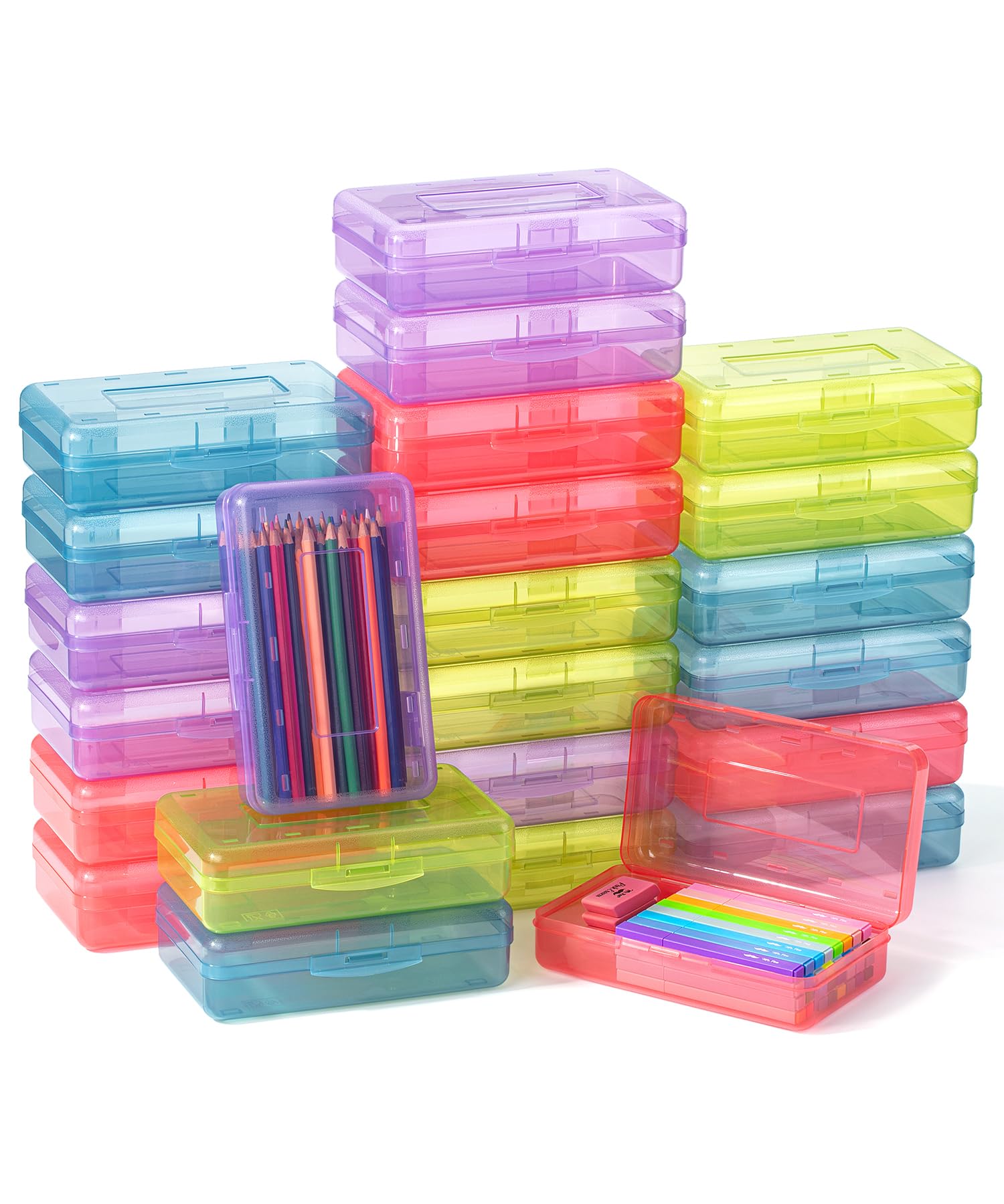 Mr. Pen- Pencil Box, 24 Pack, Assorted Colors, Plastic Pencil Box Case, Crayon Box, Plastic Pencil Case, Hard Pencil Case, Bulk