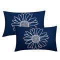 Spring Summer Daisy Flowers Lumbar Pillow Covers 12X20 Inch Navy Blue Floral Bloom Decorative Pillow Cases Seasonal Modern Cotto