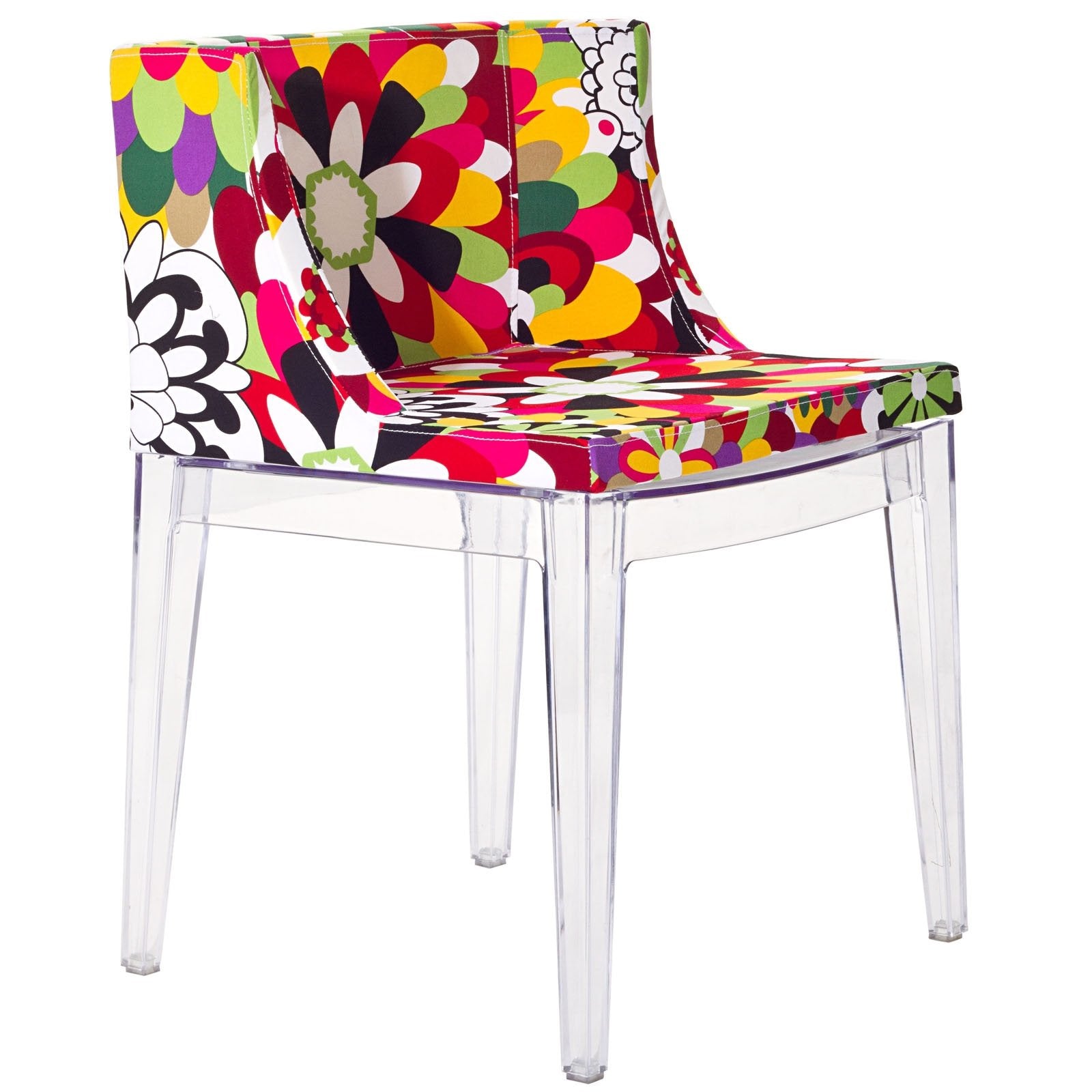 Modway Flower Vintage Modern Acrylic Upholstered Fabric Kitchen and Dining Room Chair in Clear