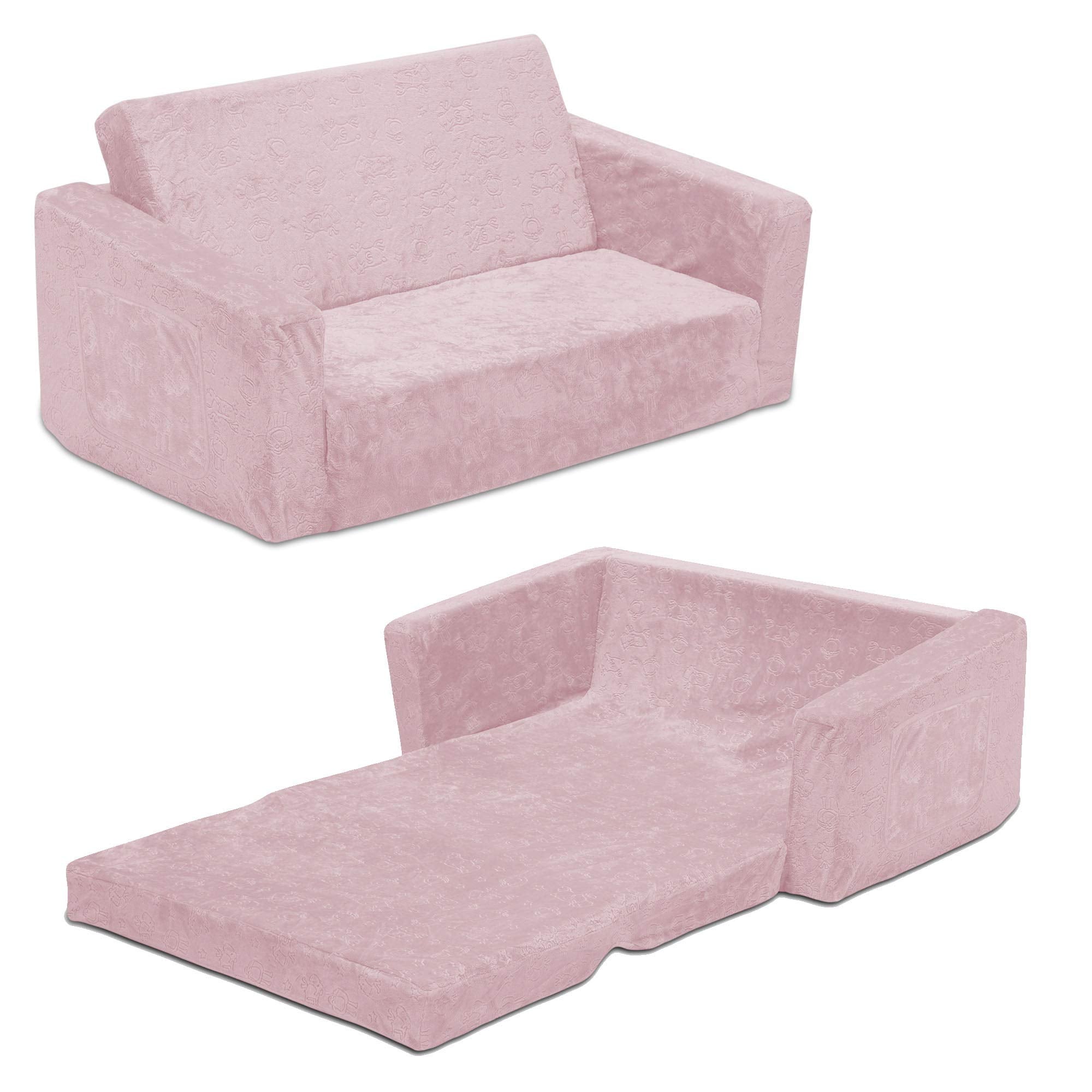 Delta Children Perfect Extra Wide Convertible Sofa to Lounger-Comfy 2-in-1 Flip Open Couch/Sleeper for Kids, Pink
