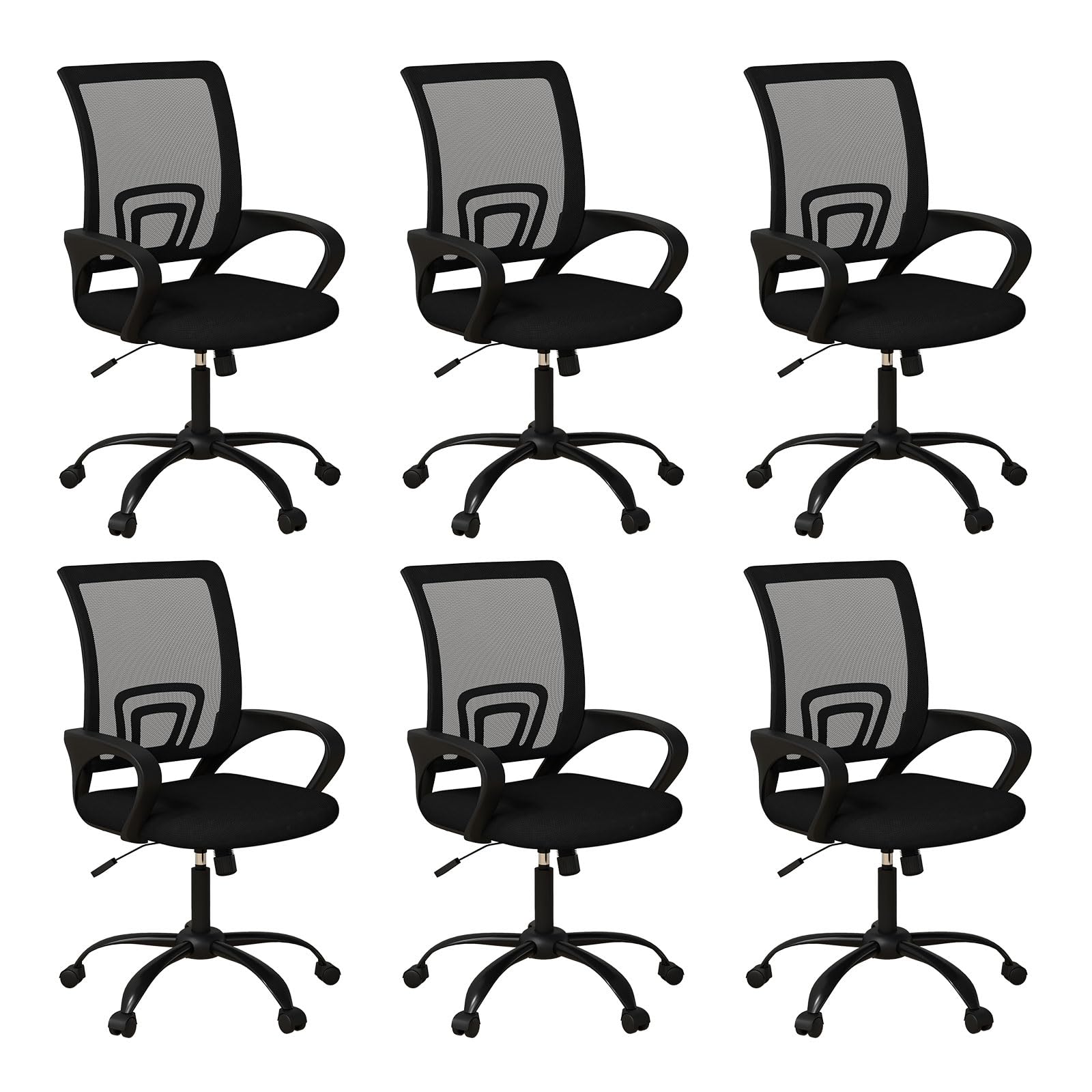 Bonzy Home Ergonomic Office Chairs Set of 6, Rolling Conference Chair with Wheels, Mesh Computer Desk Chair with 360Swivel, Heig
