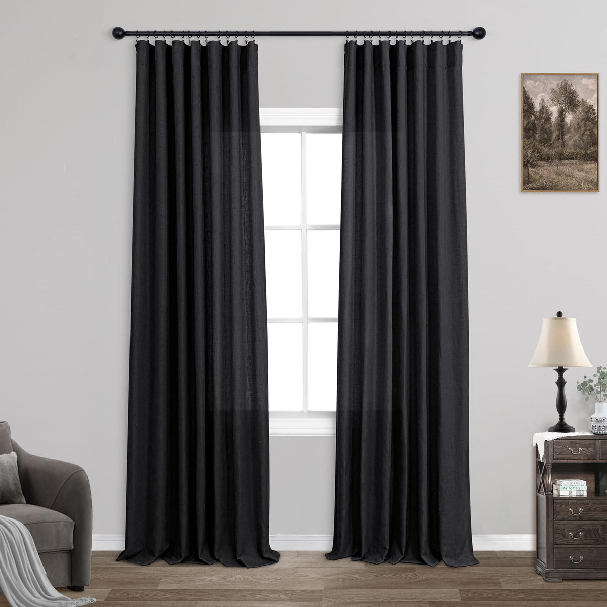 Black Linen Curtains 120 Inches Long For Living Room 10 Ft Tall Patio High Ceiling 2 Panels Set Rod Pocket Extra Long Light Filt