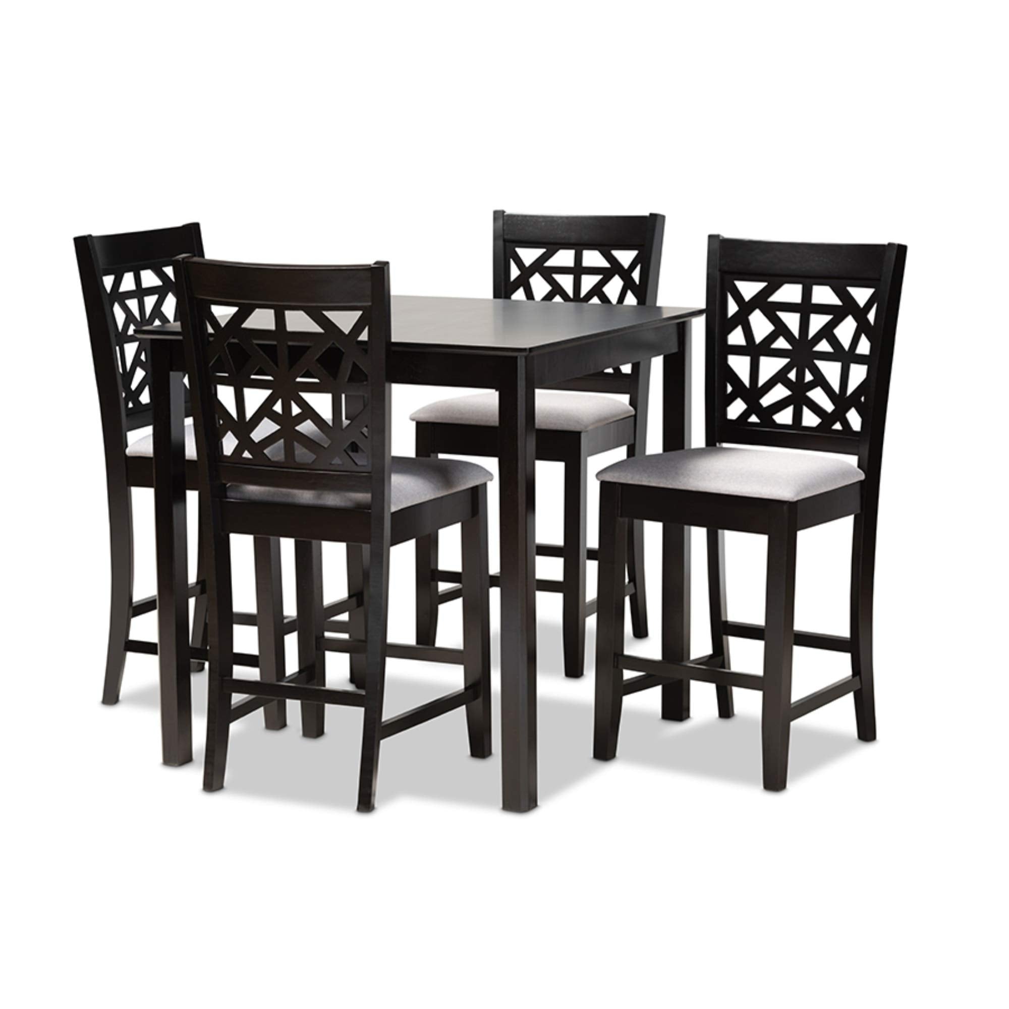 Baxton Studio Devon Modern and Contemporary Grey Fabric Upholstered and Espresso Brown Finished Wood 5-Piece Pub Dining Set