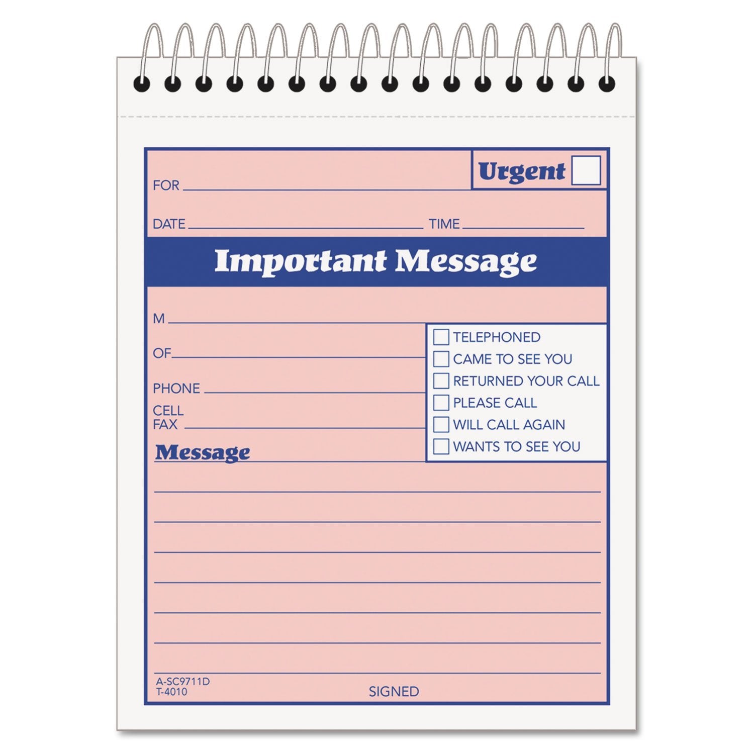 Tops 2-Part Carbonless Phone Message Book, 4.25 X 6 Inches, Top Spiral Binding, 1 Per Page, 50 Sheets, Pink And Canary, (4010)