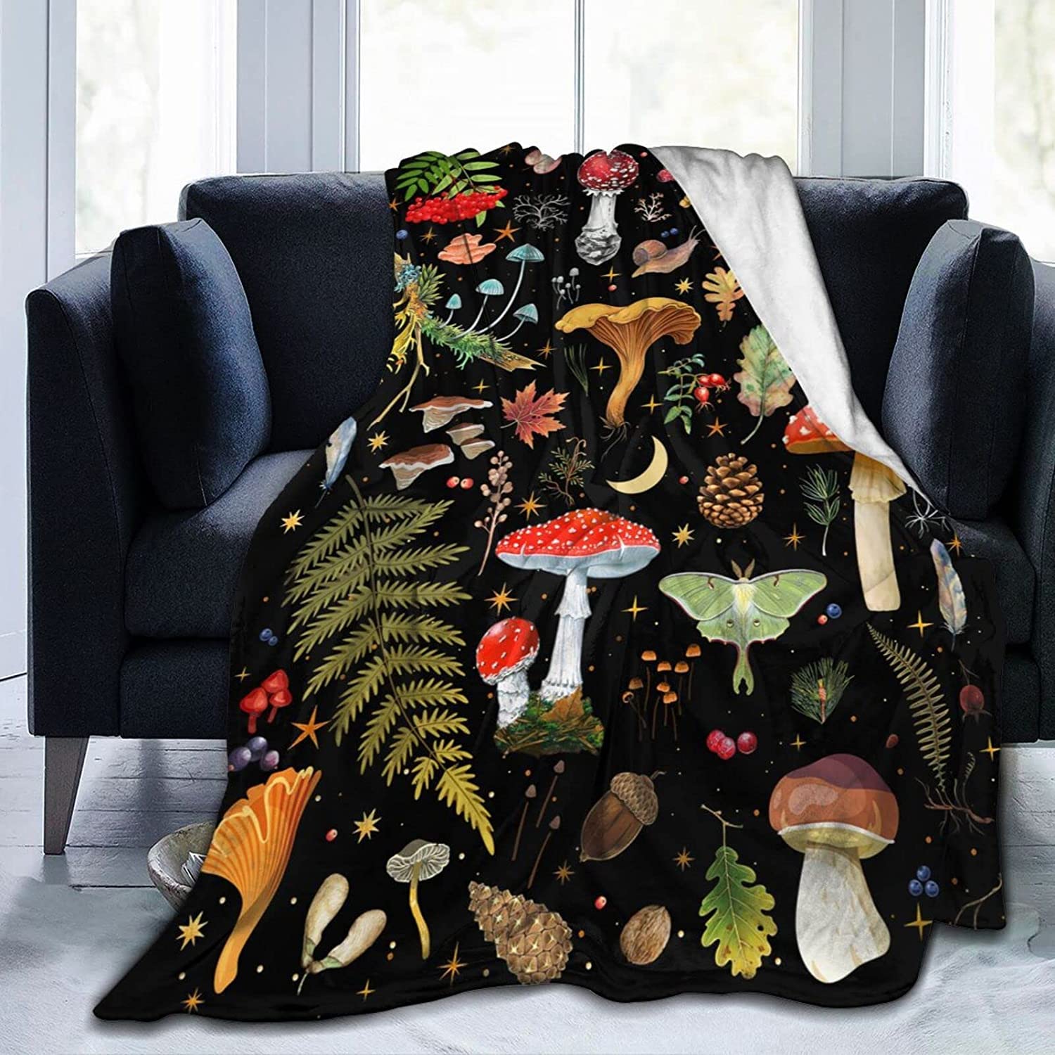 Mushroom Flannel Fleece Bed Blanket Throw Blanket Lightweight Cozy Plush Blanket For Bedroom Living Rooms Sofa Couch 50'X40'