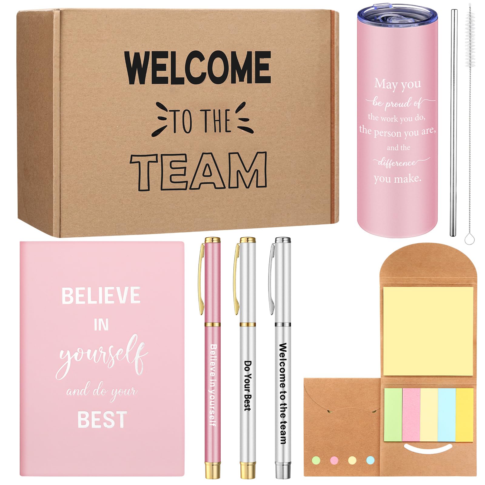 Teenyyou 7 Pcs New Employee Welcome to the Team Gift Set Welcome to the Team Gift Box Include 1 20oz Tumbler 1 Notebook 3 Pens a
