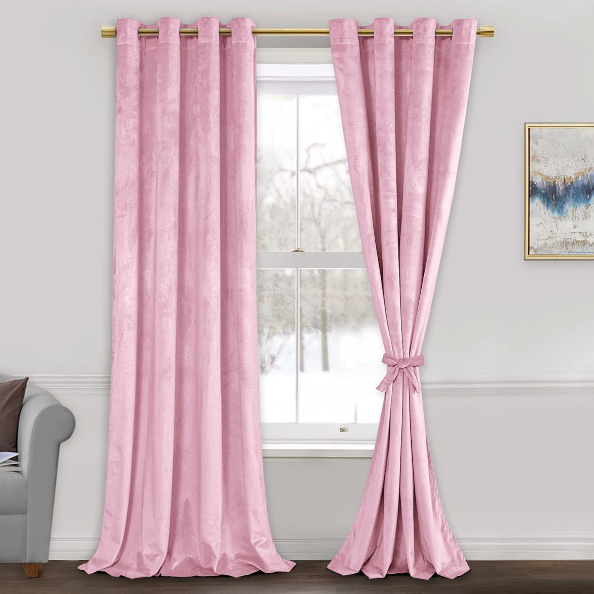 Jiuzhen Pink Velvet Curtains 120 Inches Blackout Curtains For Living Room - Privacy Protect Room Darkening Grommet Thick Velvet