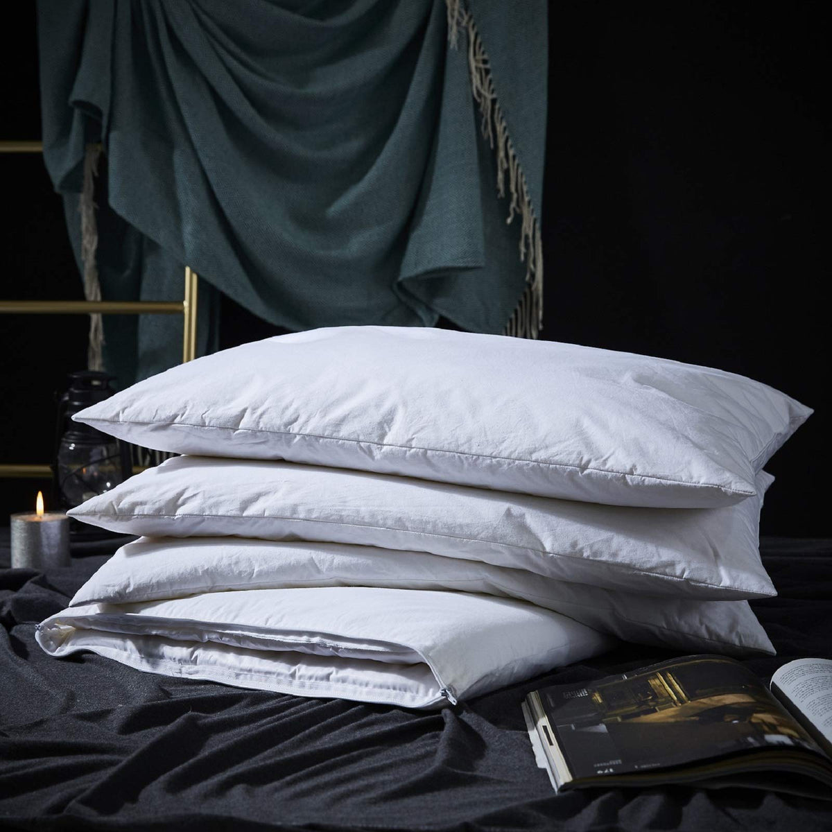 Three Geese Adjustable Layer Goose Feather Pillow,Assembled Bed Pillow,100% Soft Cotton Cover,Good For Side And Back Stomach Sle