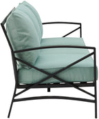 Crosley Furniture Kaplan Outdoor Sofa With Steel Frame, 3-Person Patio Couch For Porch, Deck, Backyard, Oiled Bronze With Mist Cushions