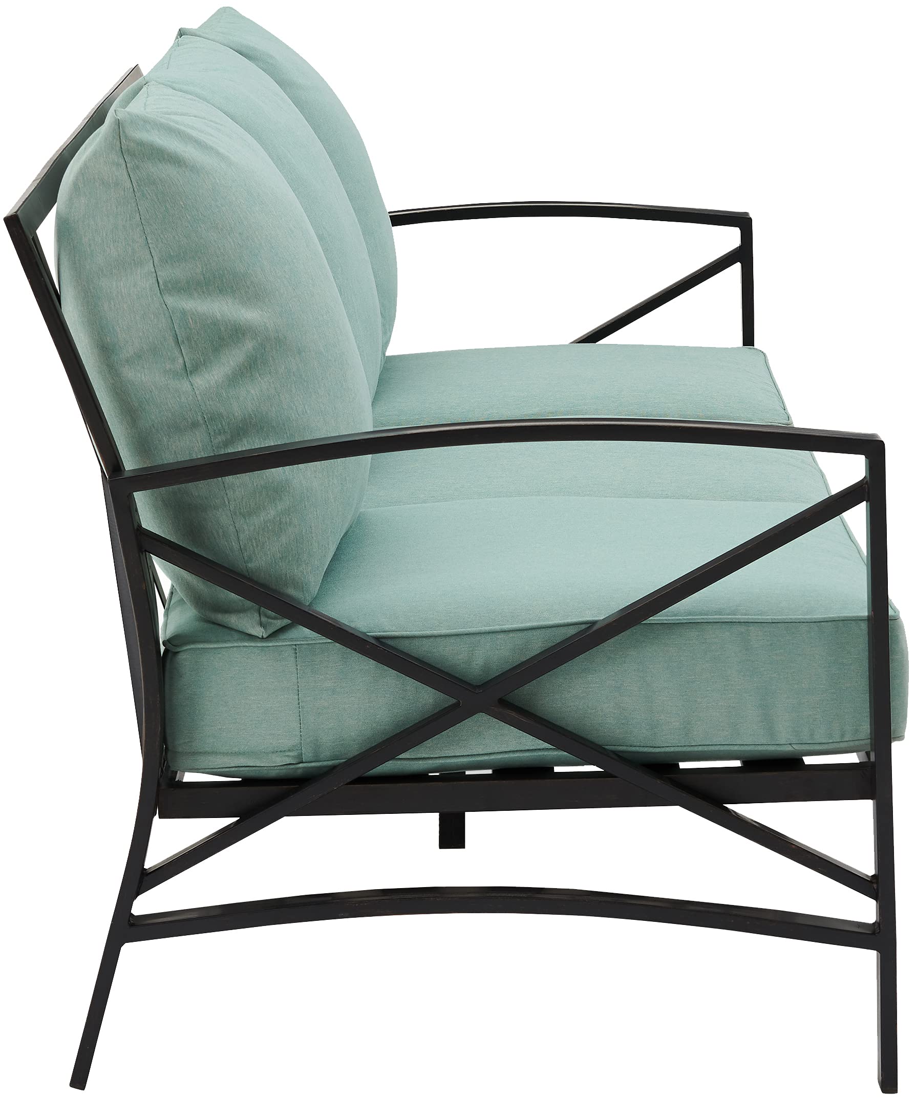 Crosley Furniture Kaplan Outdoor Sofa With Steel Frame, 3-Person Patio Couch For Porch, Deck, Backyard, Oiled Bronze With Mist Cushions