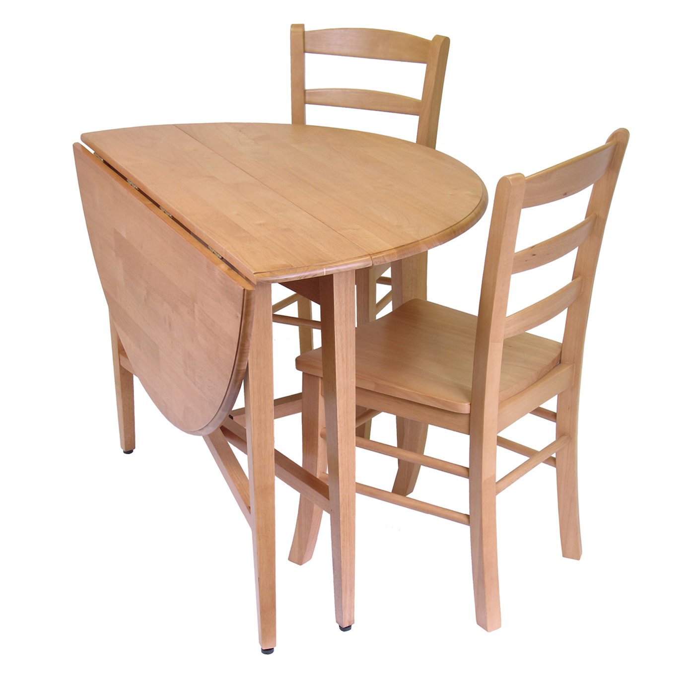 Winsome Hannah 3Pc Wooden Dining Set Drop Leaf Table With 2 Ladder Back Chairs Oak