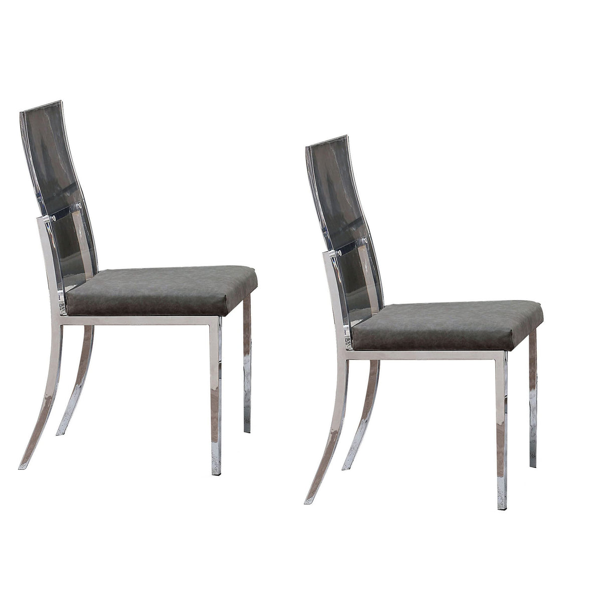 Benjara Metal Dining Side Chair With Acrylic Backing, Set Of 2, Silver And Gray