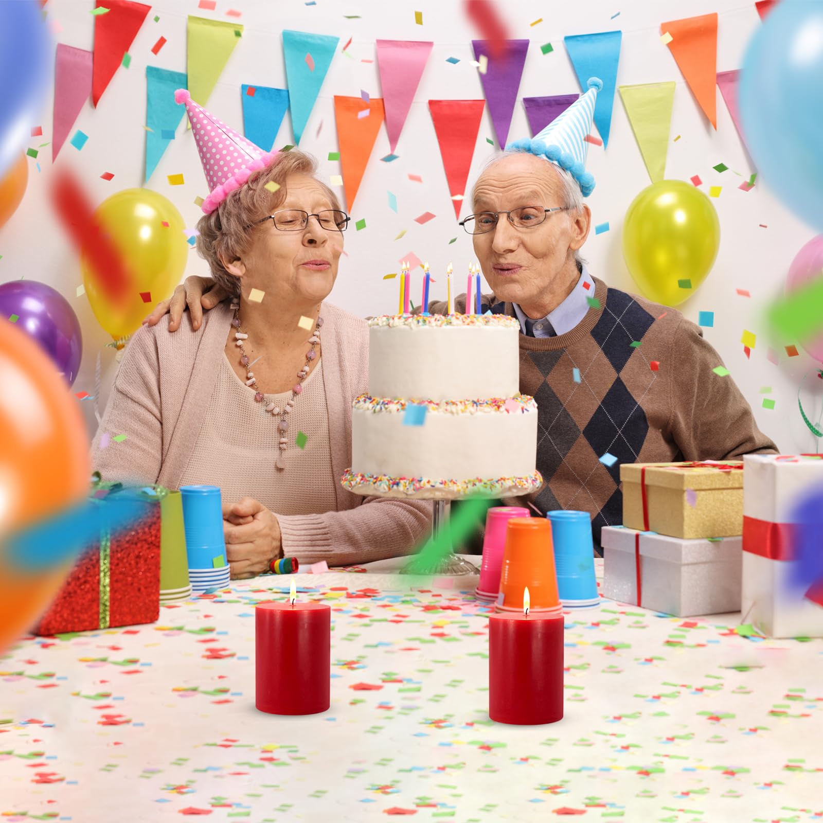 3X4 Inch Red Pillar Candles 45 Hours Unscented Dripless Fat Candles For Christmas Weddings Home Holidays Relaxation Spa Church,