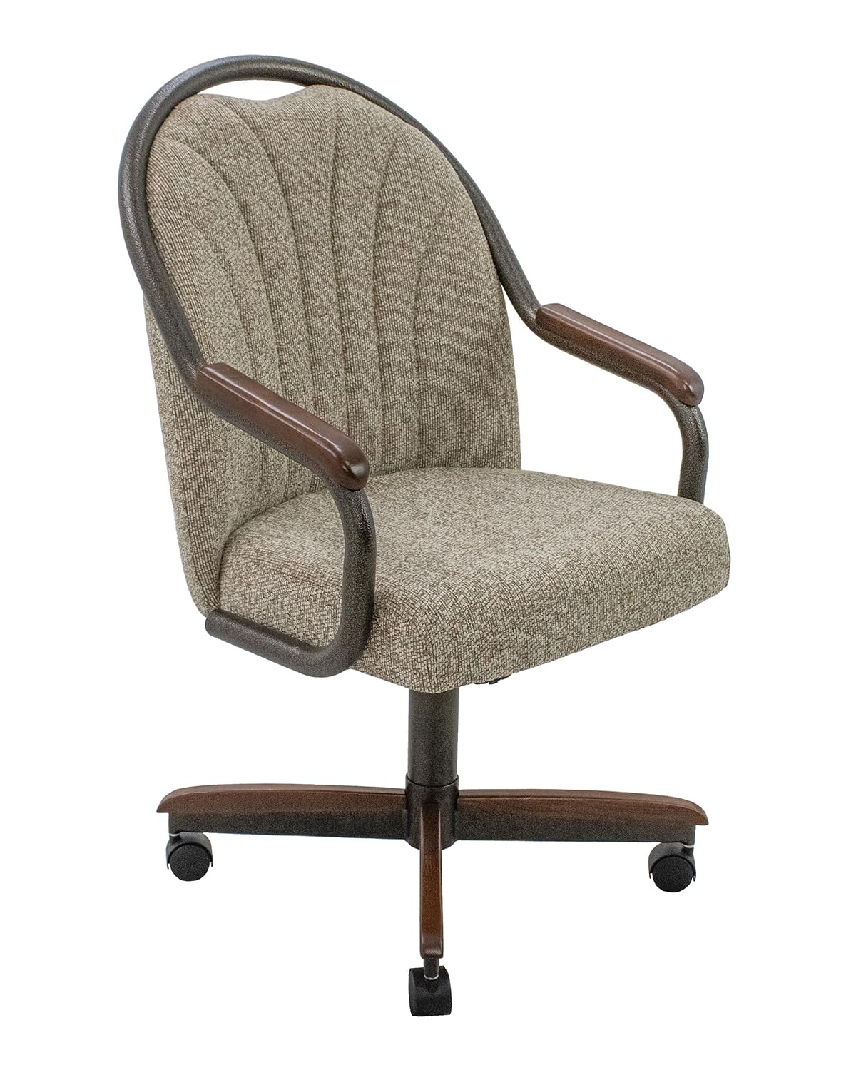 Chromcraft Douglas 6 Casual Dining Chairs Classic Swivel Tilt Dining Chairs With Casters, Wooden Arm Metal Base Chairs With Roll