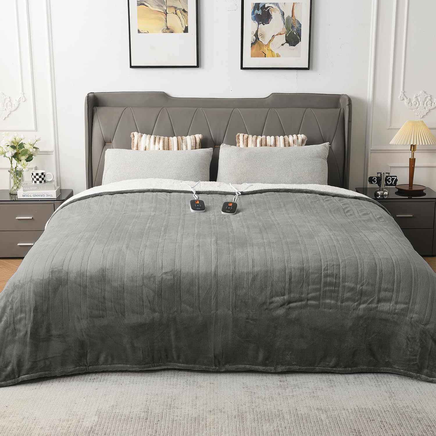 Woomer [5-Year Warranty] Heated Blanket Queen Size,Durable Flannel And Soft Sherpa,Dual Control,84       90    Electric Blanket,