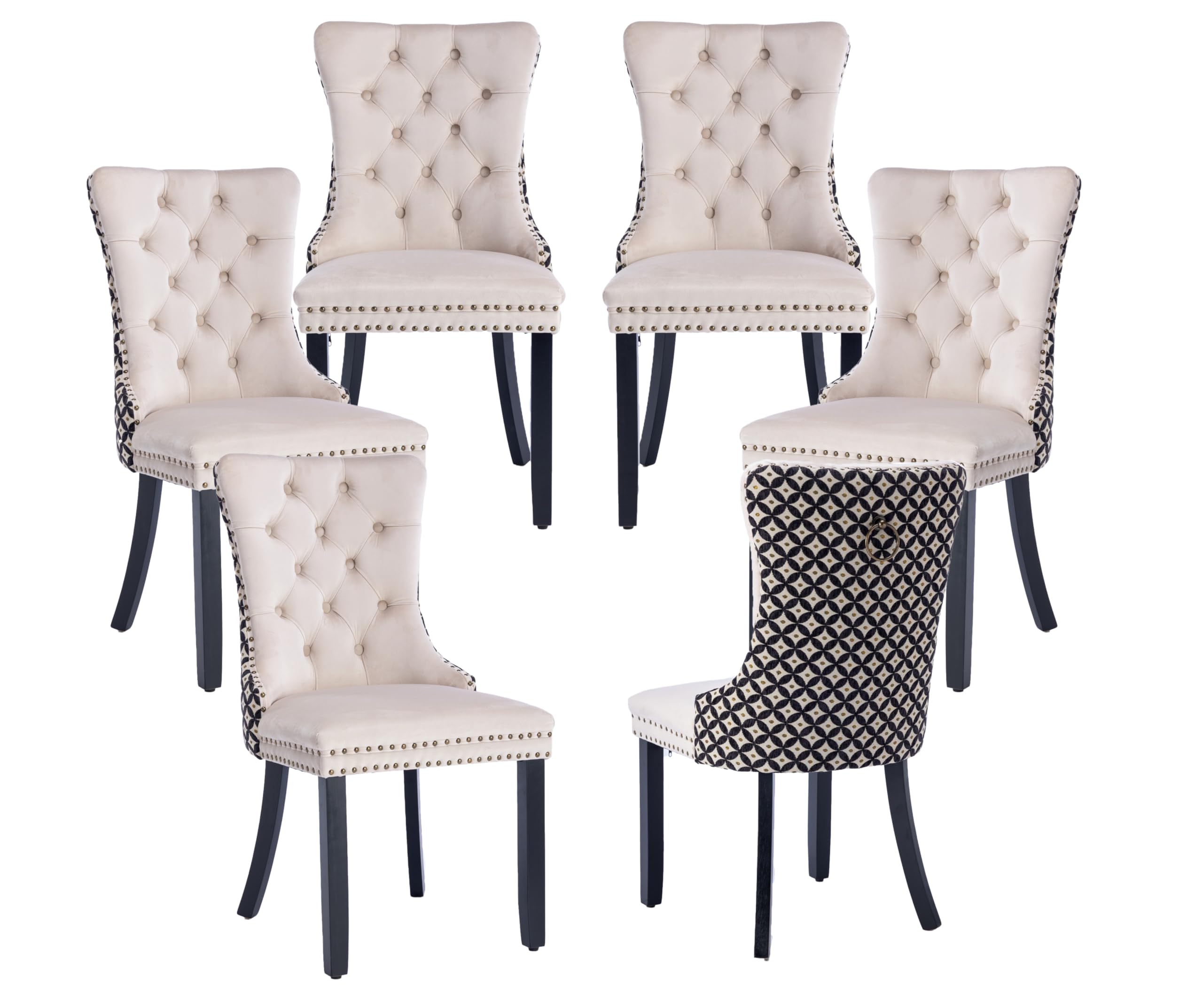 Lktart Velvet Dining Chairs Set Of 6, Tufted Dining Room Chair With Nailhead Ring Pull Trim, Upholstered Dining Chair With Solid