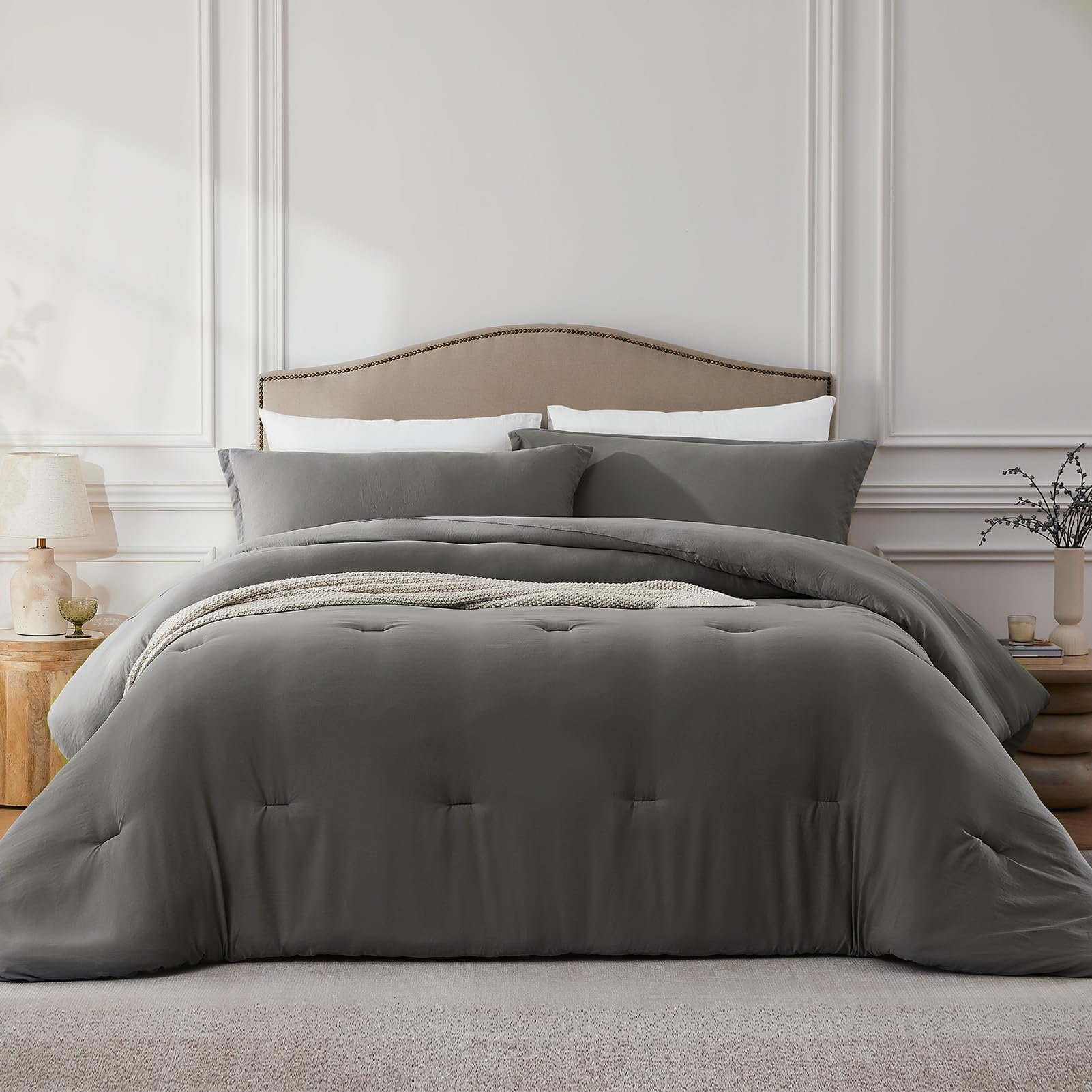 Quataly Oversized Queen Comforter Sets Grey,3Pcs Soft Lightweight Breathable Bedding Comforter Sets For All Season, Queen Xl(98'