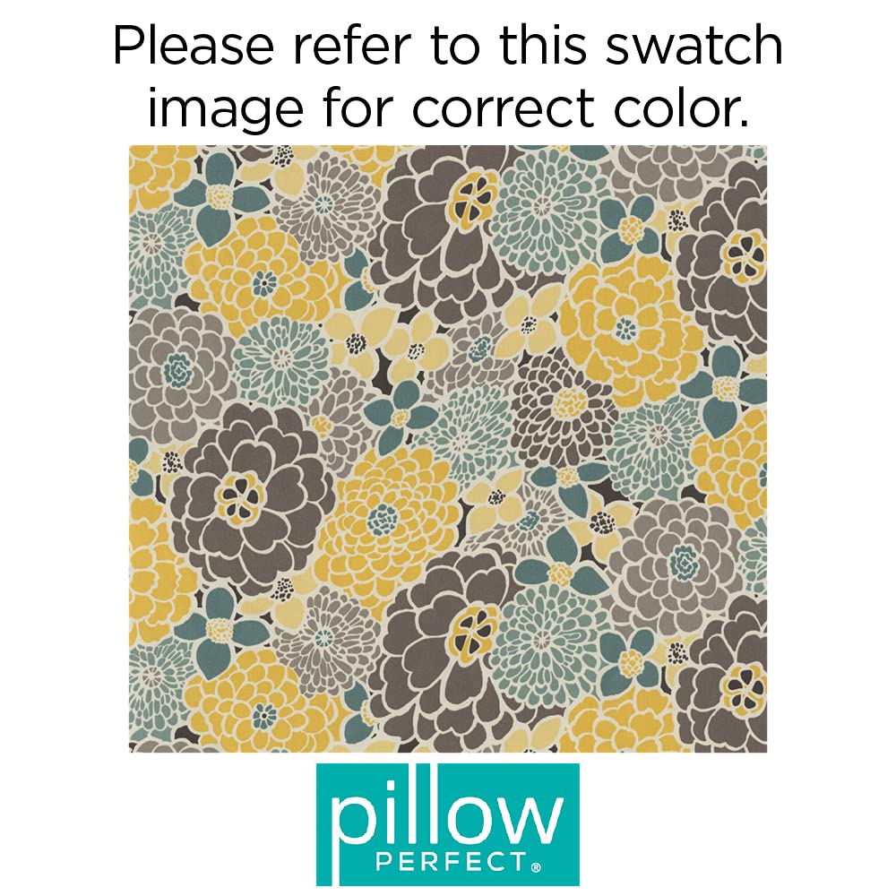 Pillow Perfect Bright Floral Indoor/Outdoor Chair Seat Cushion With Ties, Tufted, Weather, And Fade Resistant, 18.5' X 19', Bl