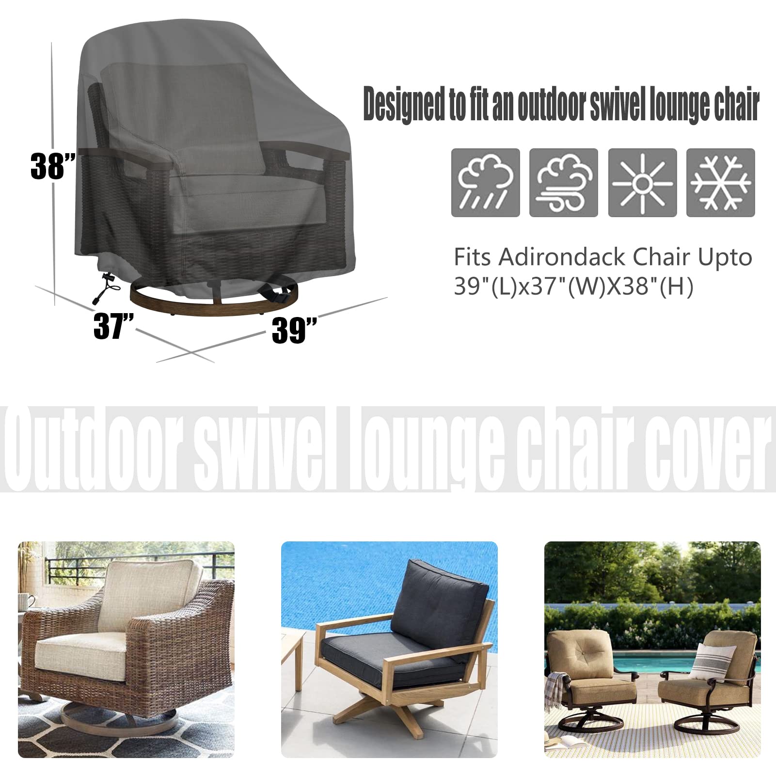 Outdoor Swivel Lounge Chair Cover 1 Pack, Fits To (39' W X 37' D X 38' H) Lawn Patio Chairs, 420D Tear-Resistant, Uv Resistant, Waterproof For Furniture Covers, Gray