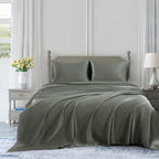 Homiest 4Pcs Satin Sheets Set Luxury Silky Satin Bedding Set With Deep Pocket, 1 Fitted Sheet + 1 Flat Sheet + 2 Pillowcases (King Size, Dark Grey)