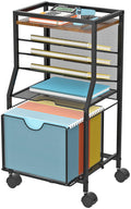 Bohdk Rolling File Cart, 6-Tier Under Desk Organizer On Lockable Wheels, Brown Wood Planks & Mesh File Cart With Sliding Drawer