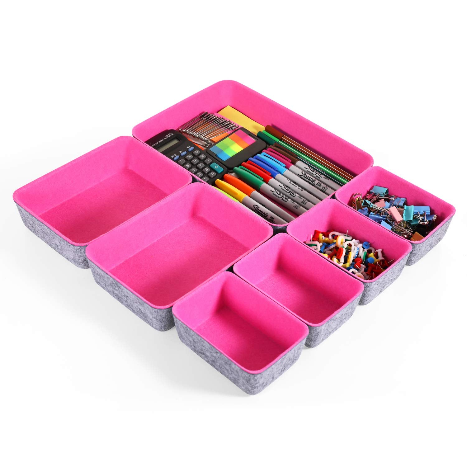 Welaxy Drawer Organizers Bins Felt Storage Bin Organizer Shallow Small Desk Organizer Trays Draw Dividers For Makeup Office Supp