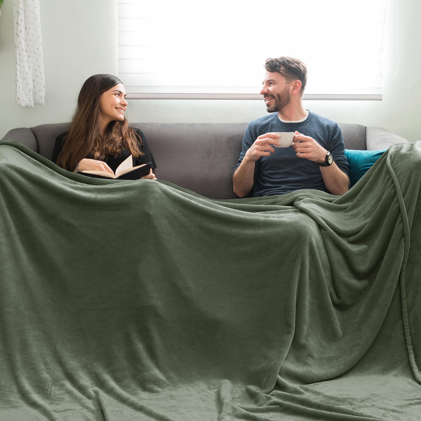 Phf Oversized King Fleece Blanket 120'X120', No Shed No Pilling Big Soft Blanket, Extra Large 10'X 10' Lightweight Blanket For Bed, Sofa Travel And Camping, Suitable For All Season, Olive Green