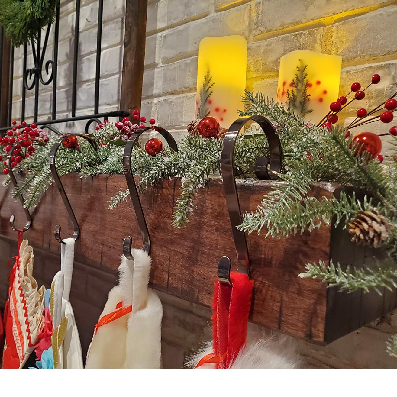 Haute Decor Stocking Scrolls Stocking Hanger - 4 Pack (Oil-Rubbed Bronze) - Christmas Stocking Holders For Various Mantel Sizes