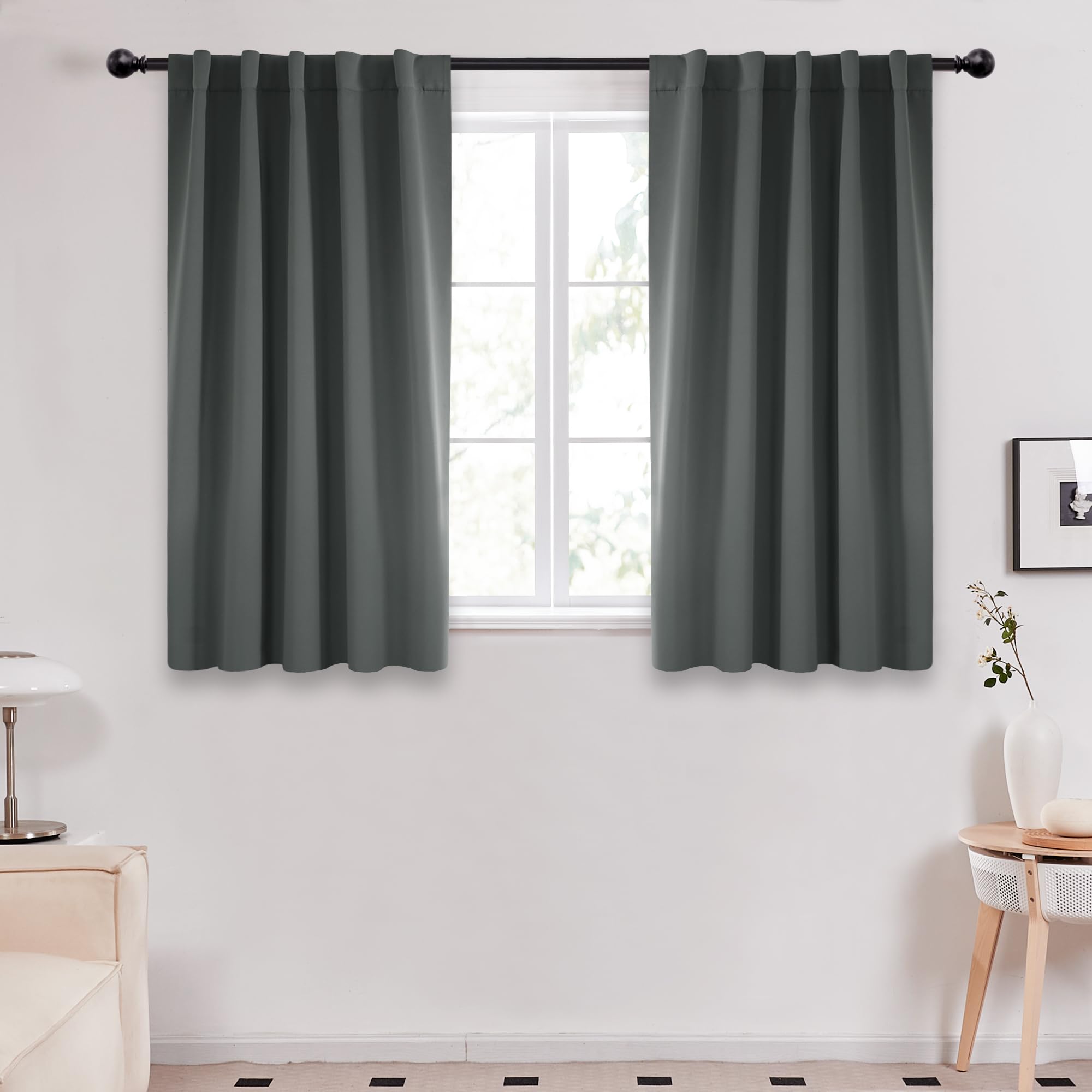 Deconovo Blackout Curtains – Room Darkening, Noise-Reducing, Thermal Insulated – Energy-Efficient Window Treatment For Bedroom, Living Room & Home Office – 2 Panels, Dark Grey, 38W X 45L Inch