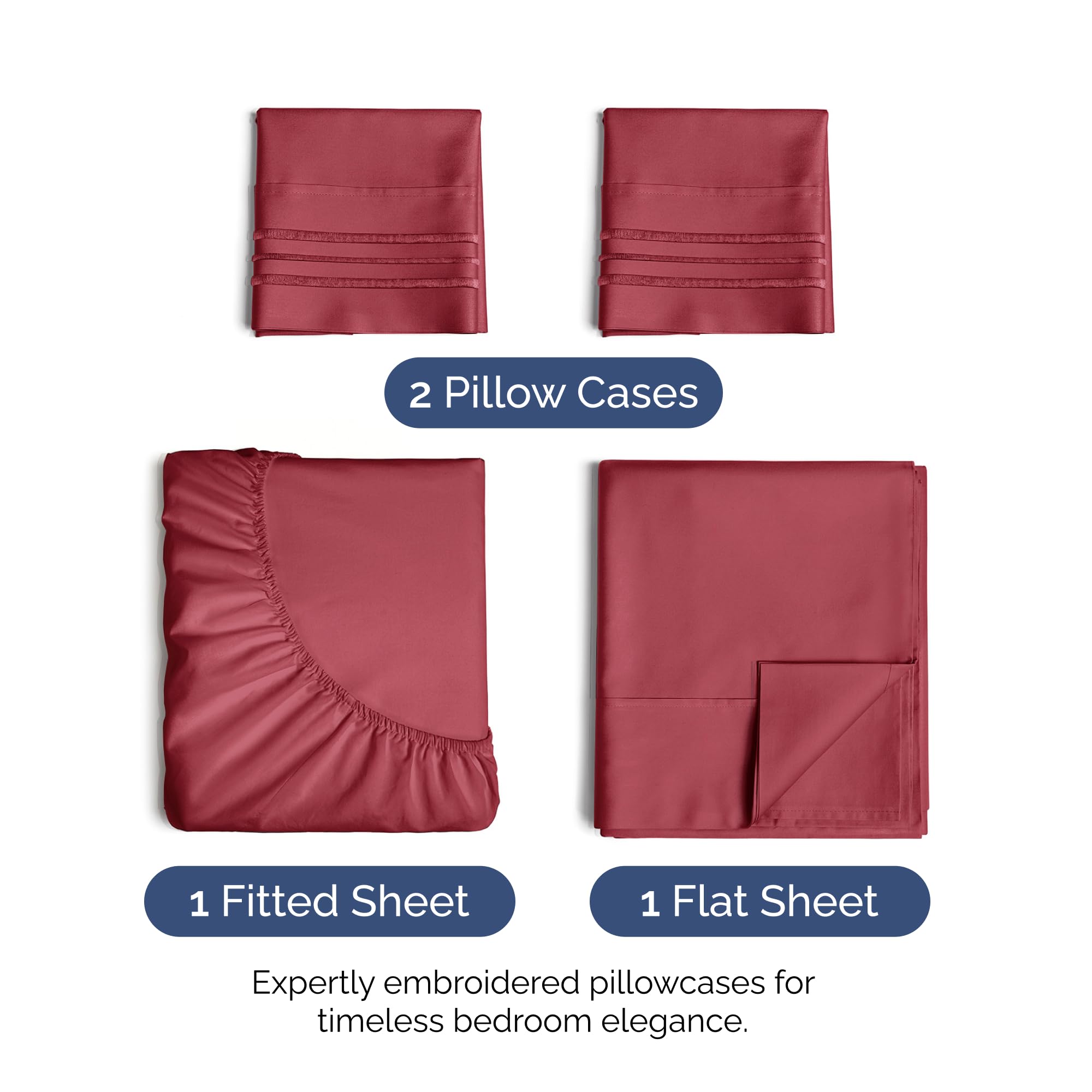 King Size 4 Piece Sheet Set - Extra Soft, Breathable And Cooling Sheets - Hotel Luxury Durable Bed Sheets For Women & Men - Deep Pockets, Easy-Fit & Wrinkle-Free Sheets - Berry Oeko-Tex Bed Sheet Set