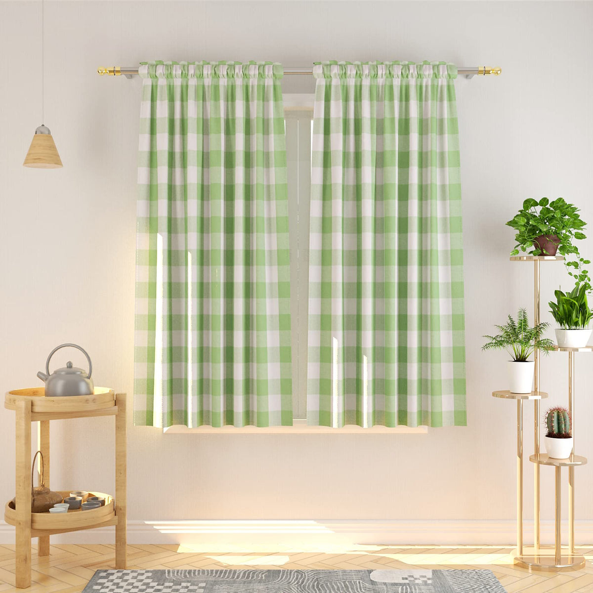 Buffalo Check Curtains 45 Inches Length Cotton Basement Green And White Gingham Plaid Kitchen Window Curtain Panels Living Room