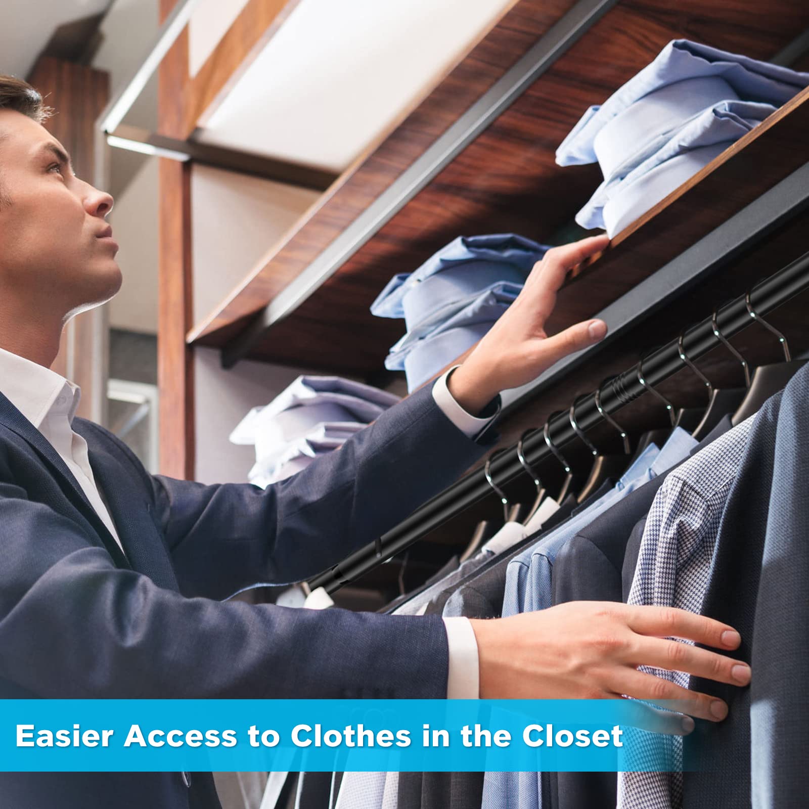 Hanging Closet Rod,15-25 Inch Adjustable Closet Hanging Organizer,35 Inch Height Space-Saving Clothes Hanging Bar,Black Closet R