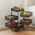 Bonkaso 6Layer Square Multipurpose Kitchen Trolley With Swivel Storage Basket & 360 Rotating Wheels, Black Steel Frame, Easy Mo