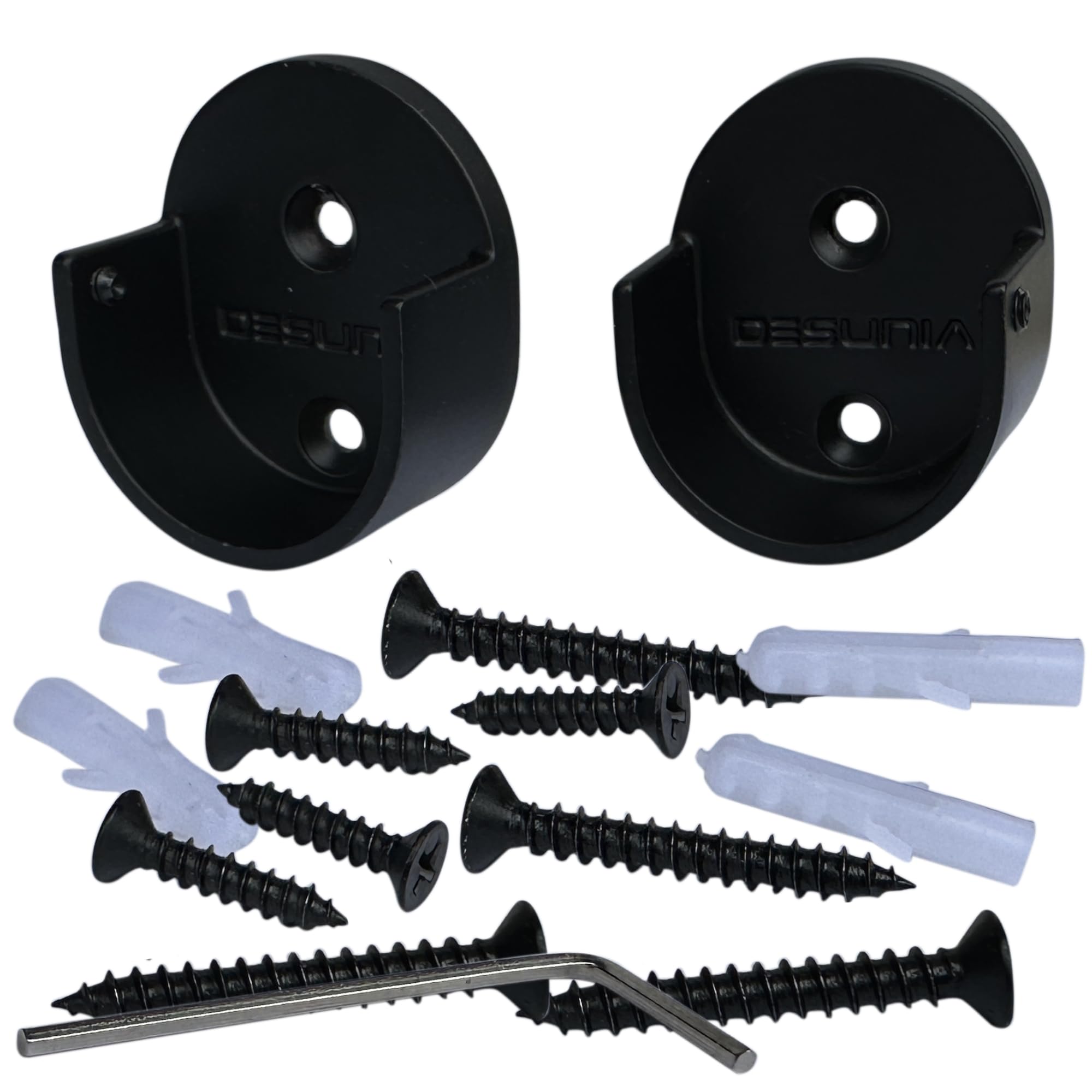 Desunia Closet Rod Support Flanges with Screw On Attachment | Heavy Duty Clothes Pole End Sockets for Wardrobes | Black | 2 Pack