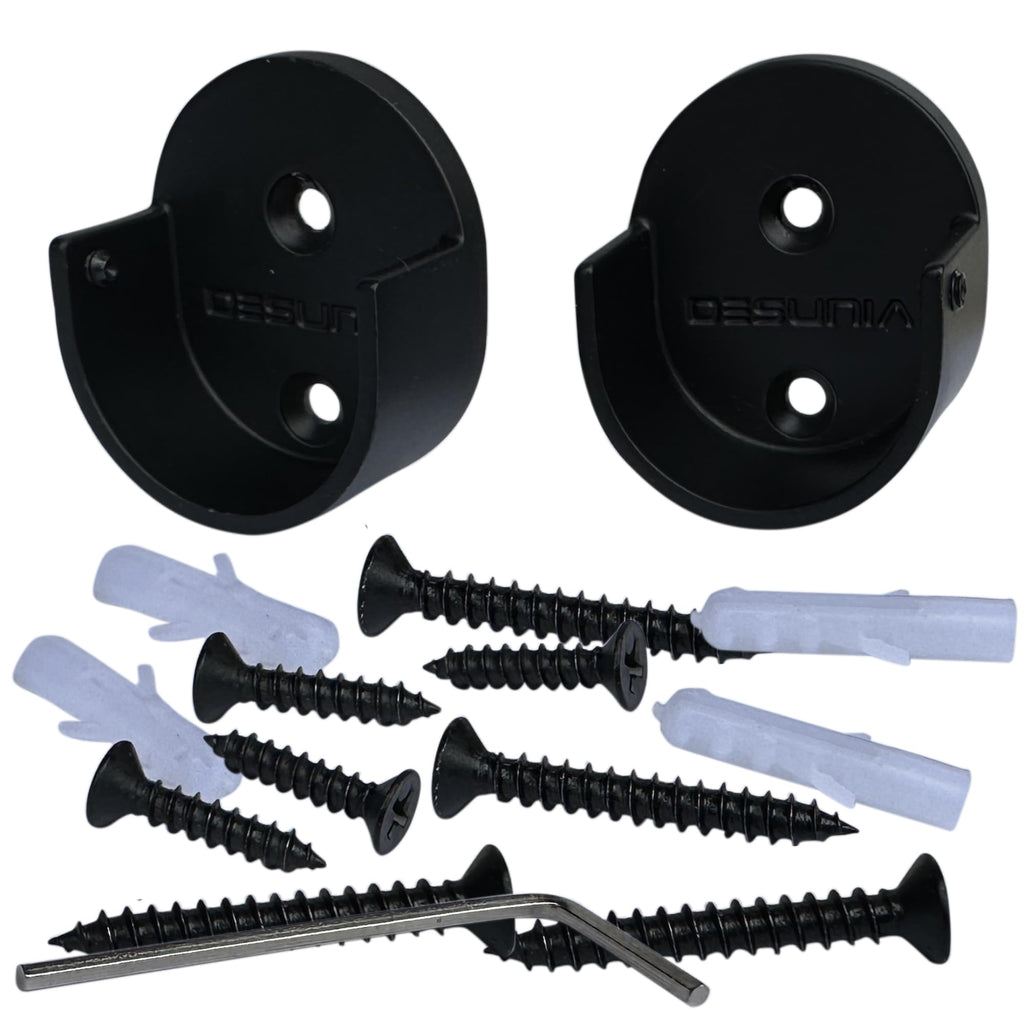 Desunia Closet Rod Support Flanges with Screw On Attachment | Heavy Duty Clothes Pole End Sockets for Wardrobes | Black | 2 Pack