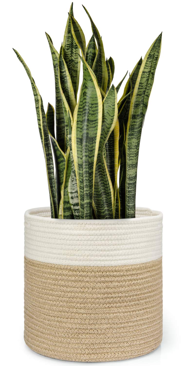 Dahey Jute Spliced Cotton Rope Plant Basket Modern Woven Storage Basket For 10' Floor Indoor Planter, 11' X 11' Decorative Fl