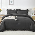 Andency Dark Gray Twin Size Comforter, 2 Pieces Kids All Season Ruffle Bed Comforter Set, Boho Lightweight Solid Farmhouse Shabby Chic Bedding Comforters & Sets (66X90Inch Comforter)