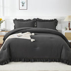 Andency Dark Gray Twin Size Comforter, 2 Pieces Kids All Season Ruffle Bed Comforter Set, Boho Lightweight Solid Farmhouse Shabby Chic Bedding Comforters & Sets (66X90Inch Comforter)