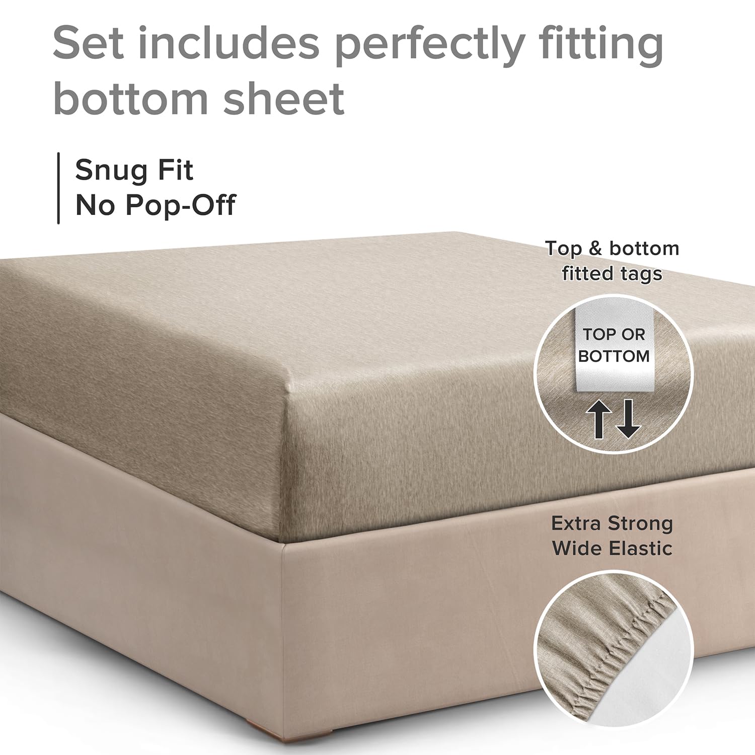 Twin Xl Size Fitted Bed Sheet - Hotel Luxury Single Fitted Bottom Sheet Only - Fits Mattress Between 8 To 16 Inches - Deep Pockets, Extra Soft And Wrinkle Free - Breathable & Cooling - Heathered Beige