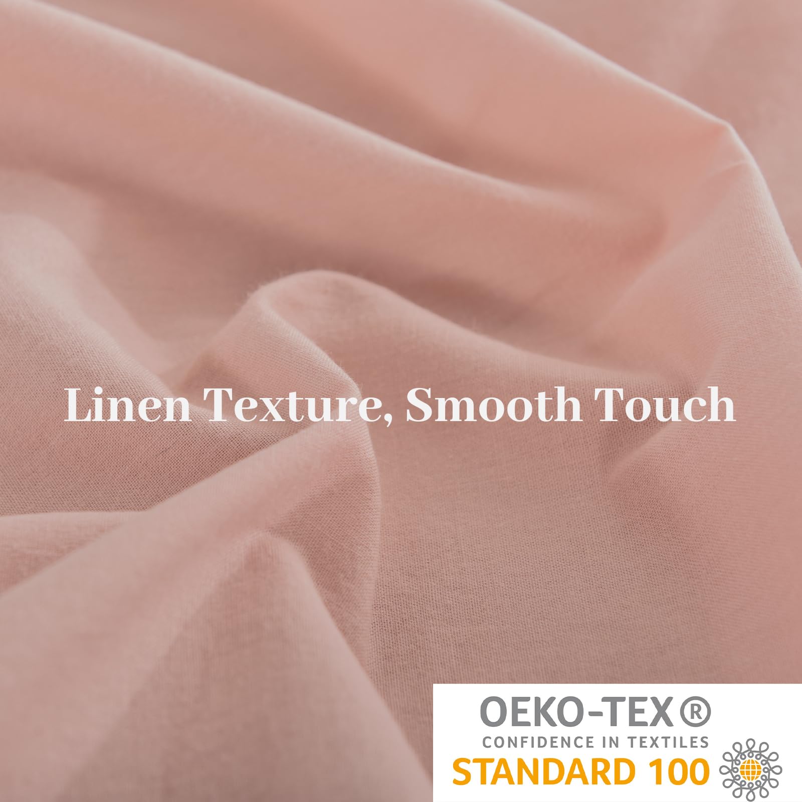 Nexhome Pro Duvet Cover Set Oversized Queen 92'X98' Linen Look Textured Organic Natural 100% Washed Cotton 3 Pieces Bedding Set With Zipper Closure, Breathable, Soft, Pink (No Comforter)