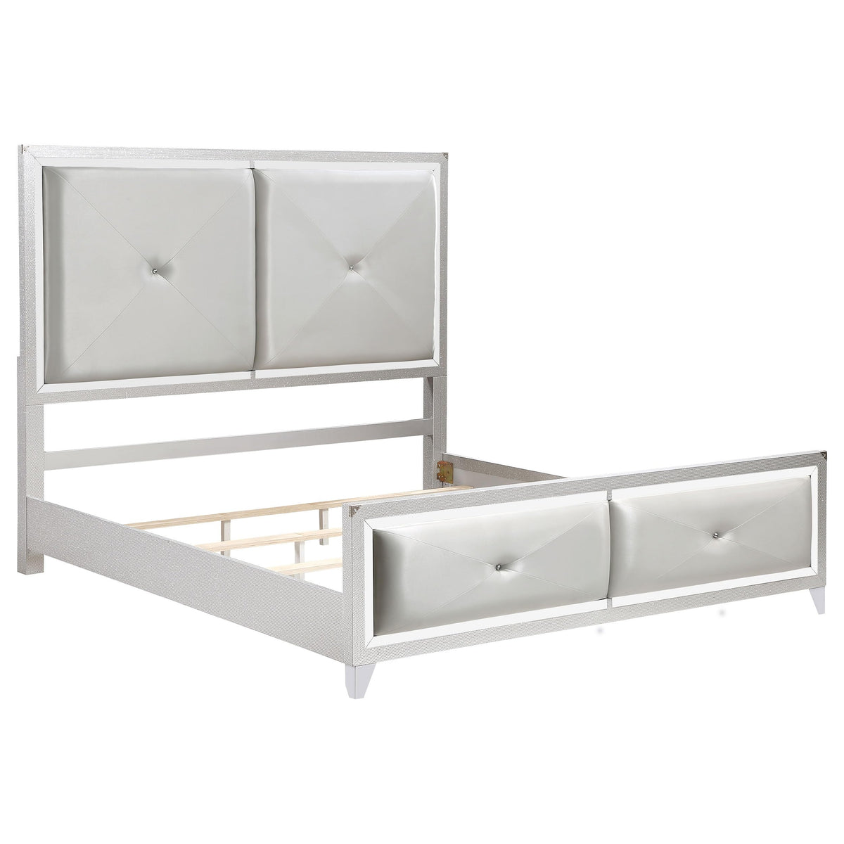 Coaster Home Furnishings Larue Contemporary Leatherette Upholstered Eastern King Size Panel Bed Frame 63-Inch Headboard Silver 224491Ke