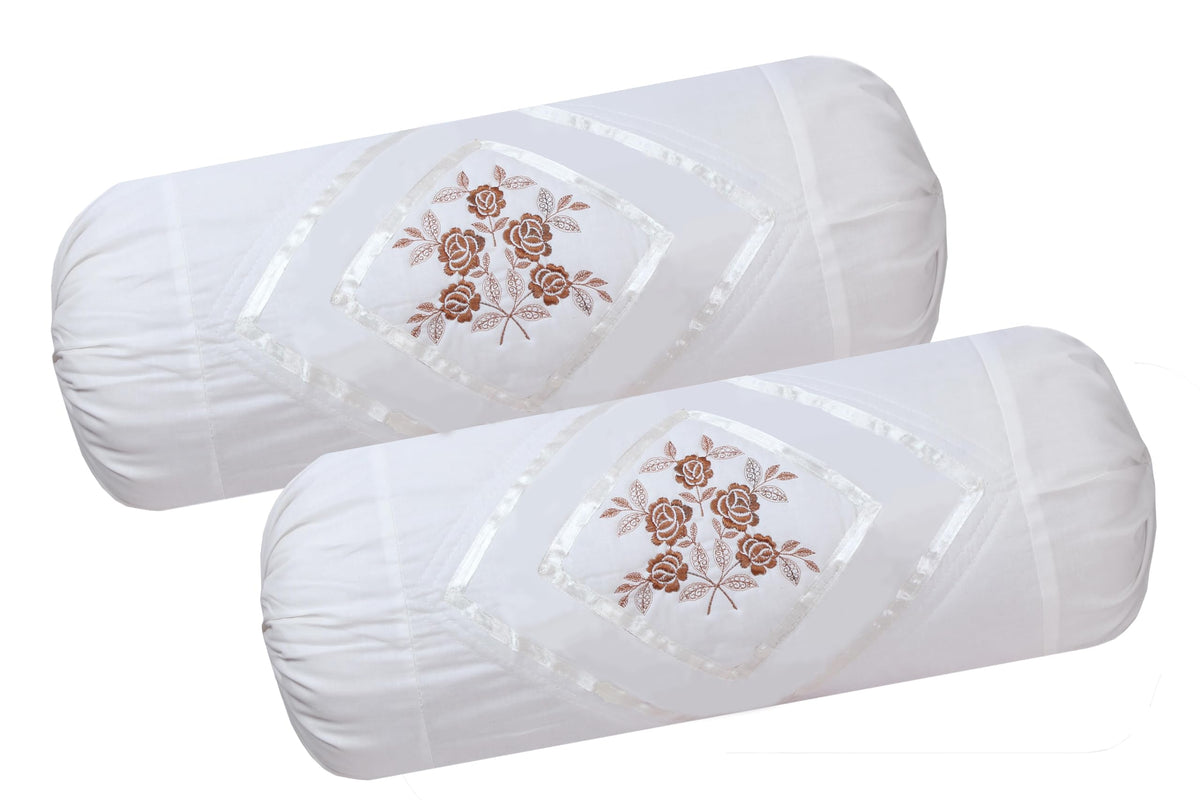 Rj Products Cotton Bolster Cover With Beautiful Grapes Embroidery Set Of 2 Piece (White_Rose)